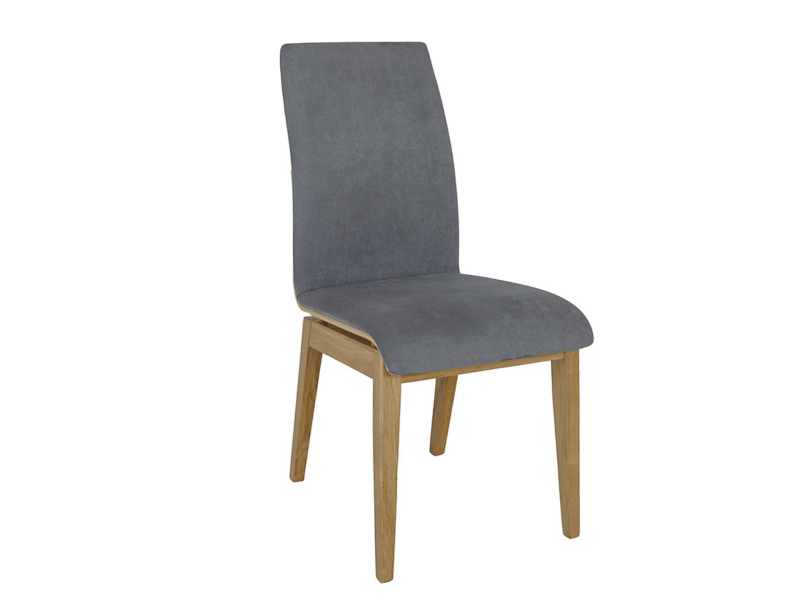 krzesło drewniane z szarą tapicerką